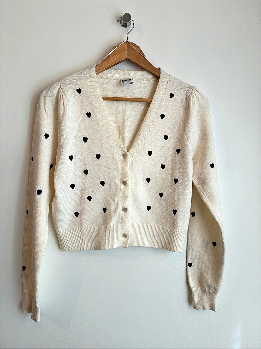 Simons Twik Vision Cream EcoVero Knit Embroidered Heart Cardigan S